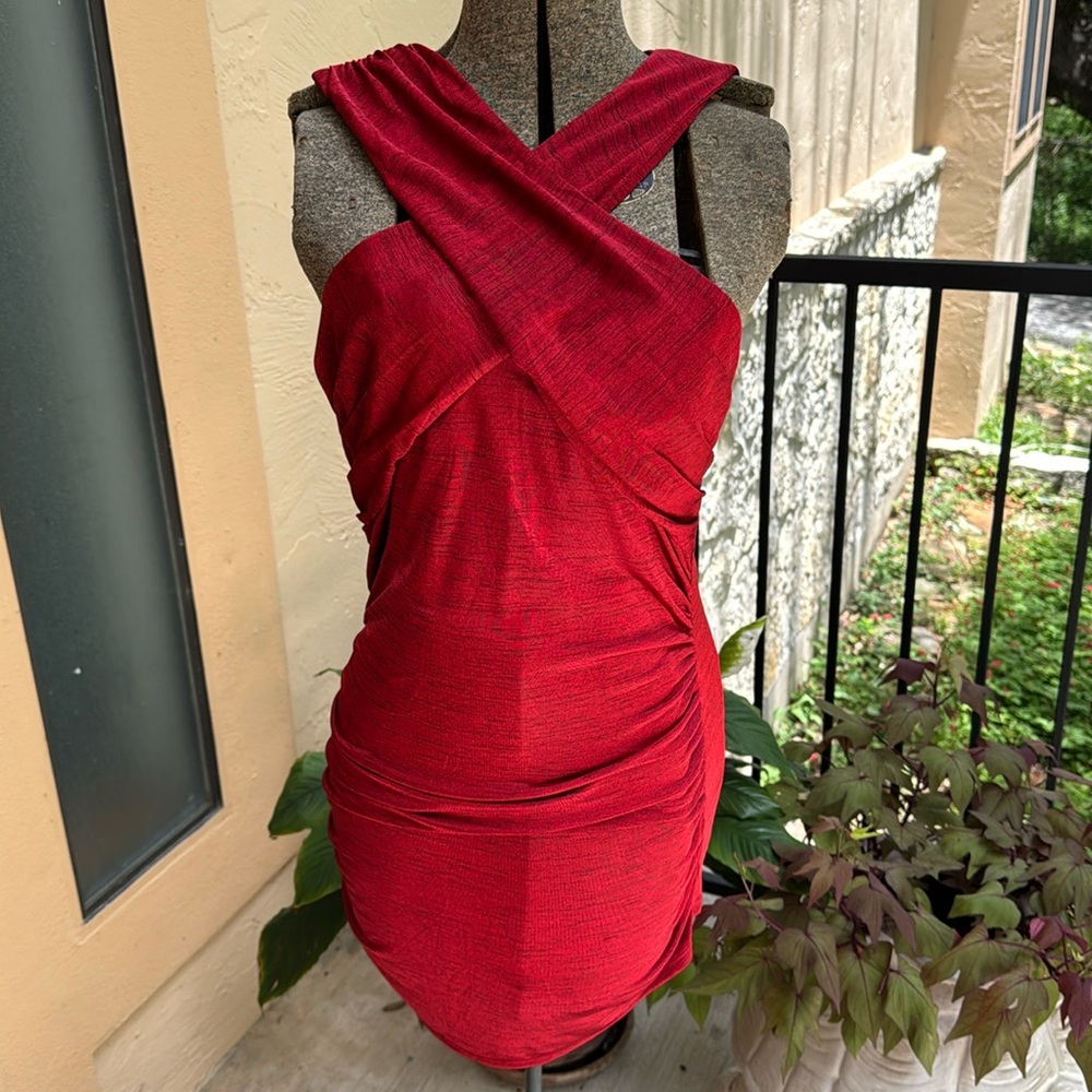 AX Armani Exchange Stretchy Form-fitting Red & Black Sleeveless Dress Size Large